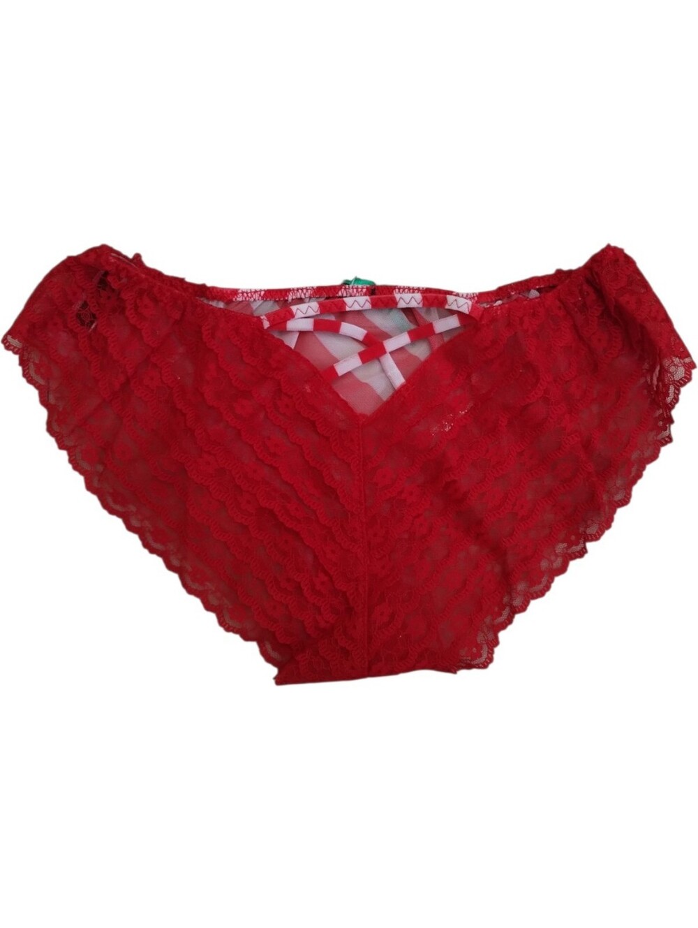 Leg Avenue Candy Cane Striped Lace Ruffle Panties S/M Red White Criss Cross Back